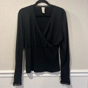 J.Jill Silk Blend Black Faux Wrap Sheer lined long sleeve Sweater size large